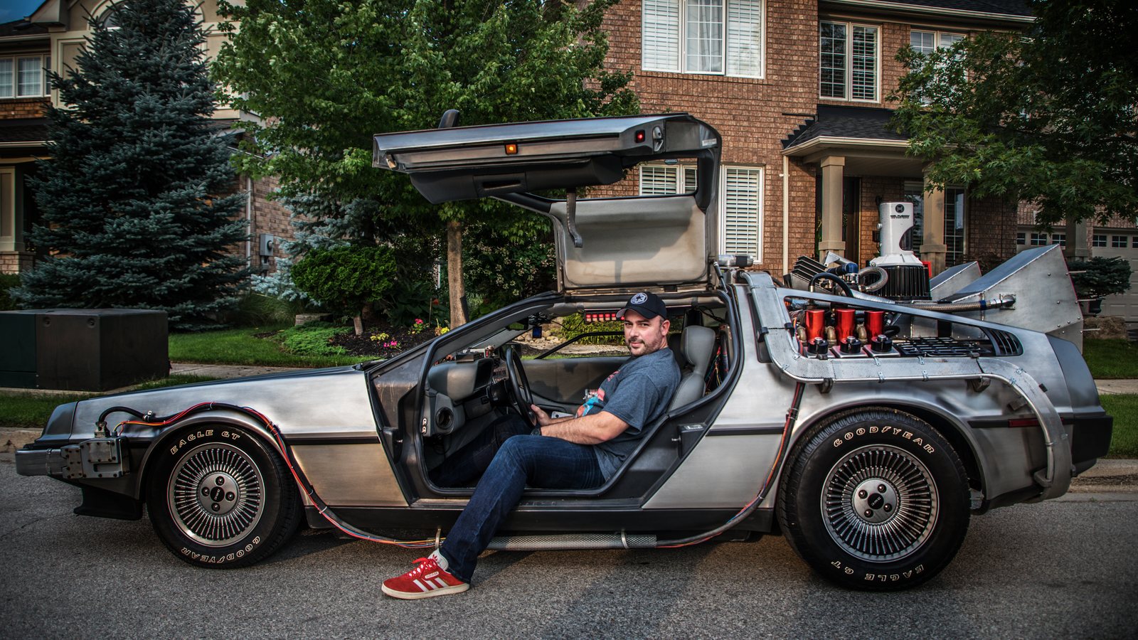 Frank Fortino at the wheel of the Back to the Future DeLorean used to promote the fundraiser